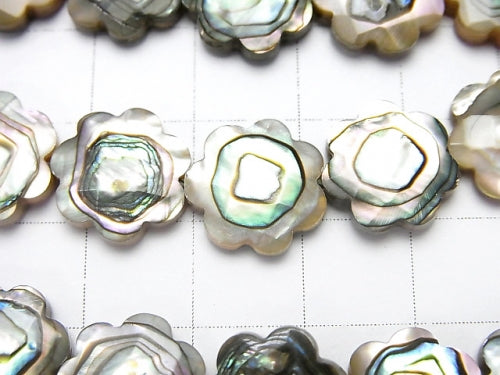 Abalone Shell Flower (Faceted) 12 x 12 x 3 mm 1/4 or 1strand beads (aprx.15 inch / 38 cm)
