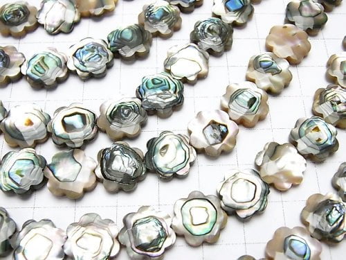 Abalone Shell Flower (Faceted) 12 x 12 x 3 mm 1/4 or 1strand beads (aprx.15 inch / 38 cm)