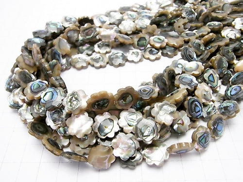 Abalone Shell Flower (Faceted) 12 x 12 x 3 mm 1/4 or 1strand beads (aprx.15 inch / 38 cm)
