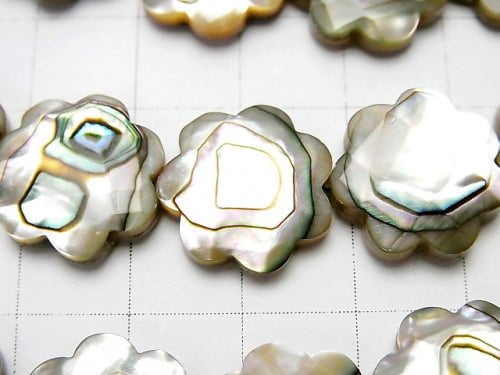 Abalone Shell Flower (Faceted) 15 x 15 x 4 mm 1/4 or 1strand beads (aprx.15 inch / 38 cm)