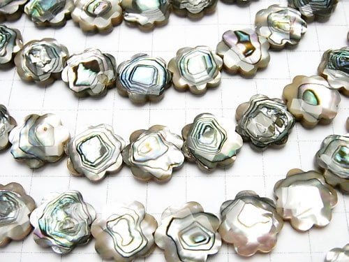 Abalone Shell Flower (Faceted) 15 x 15 x 4 mm 1/4 or 1strand beads (aprx.15 inch / 38 cm)