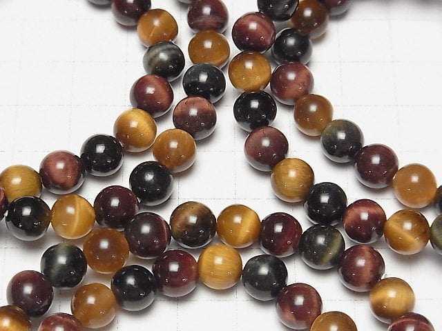 [Video] 1strand $6.79!  Tiger's Eye AAA 3 color mix Round 8mm 1strand (Bracelet)