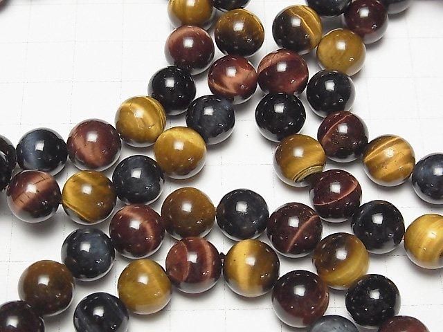 [Video] Tiger's Eye AAA - 3-Color Mix Round 10mm Bracelet