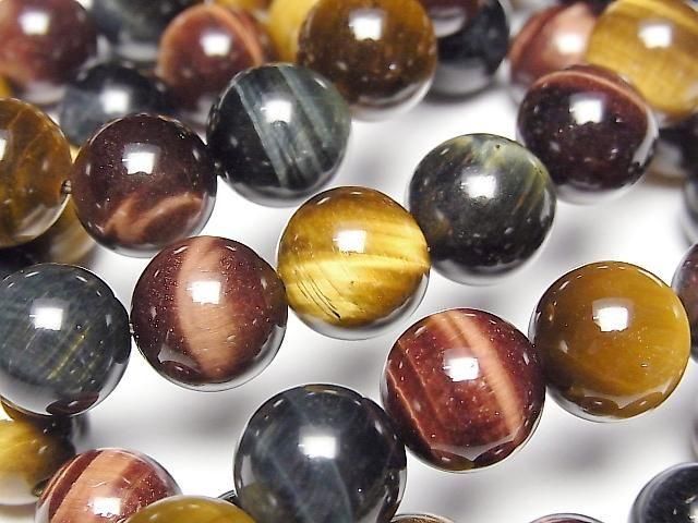[Video] Tiger's Eye AAA - 3-Color Mix Round 12mm Bracelet