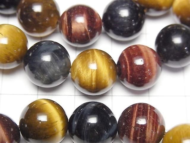 [Video] Tiger's Eye AAA - 3-Color Mix Round 12mm Bracelet