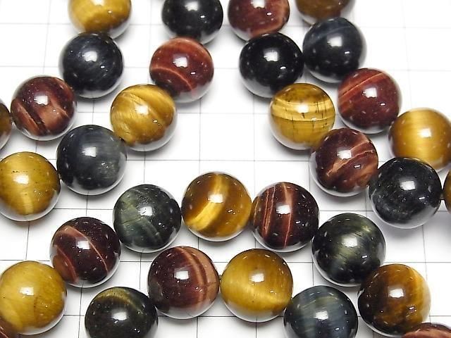 [Video] Tiger's Eye AAA - 3-Color Mix Round 12mm Bracelet