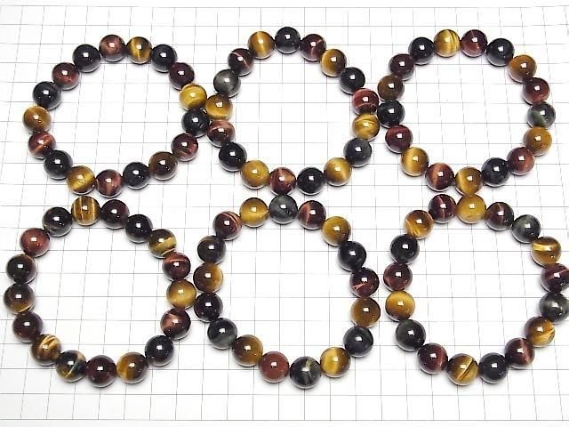 [Video] Tiger's Eye AAA - 3-Color Mix Round 12mm Bracelet