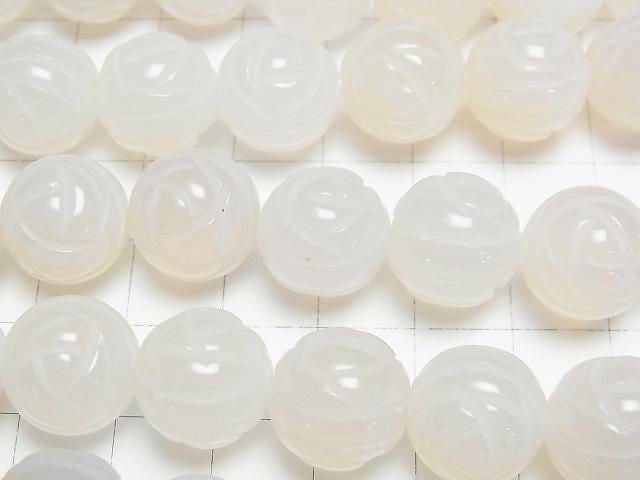 White Chalcedony AAA Round Rose Cut 14mm half or 1strand beads (aprx.14inch/34cm)