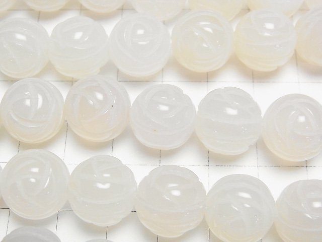 White Chalcedony AAA Round Rose Cut 14 mm half or 1 strand beads (aprx. 14 inch / 34 cm)