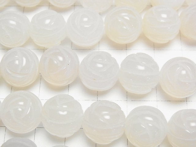 White Chalcedony AAA Round Rose Cut 14 mm half or 1 strand beads (aprx. 14 inch / 34 cm)