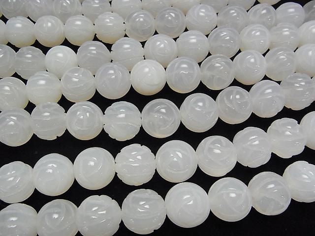 White Chalcedony AAA Round Rose Cut 14mm half or 1strand beads (aprx.14inch/34cm)
