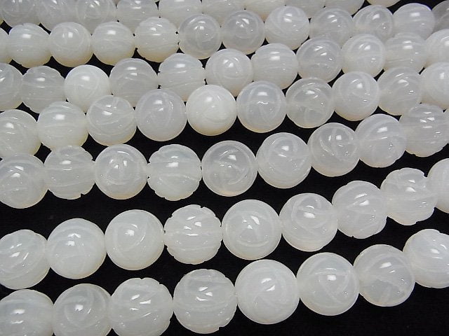 White Chalcedony AAA Round Rose Cut 14 mm half or 1 strand beads (aprx. 14 inch / 34 cm)