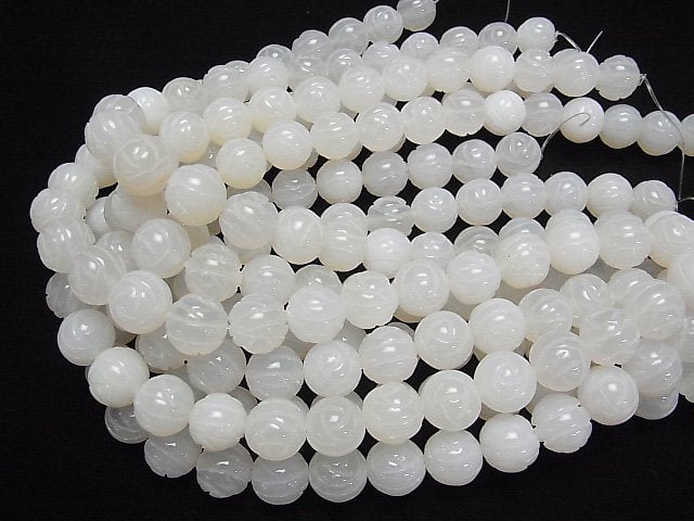 White Chalcedony AAA Round Rose Cut 14 mm half or 1 strand beads (aprx. 14 inch / 34 cm)