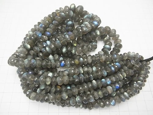 [Video] High Quality Labradorite AAA Faceted Button Roundel Size Gradation half or 1strand beads (aprx.17inch / 42 cm)