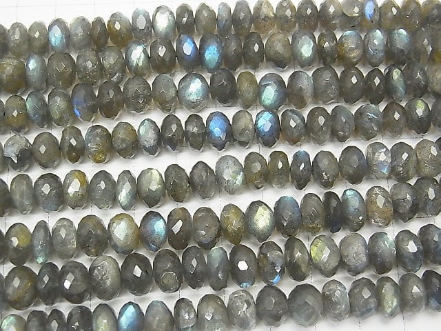 High Quality Labradorite AAA Faceted Button Roundel  1/4 or 1strand beads (aprx.15inch/36cm)