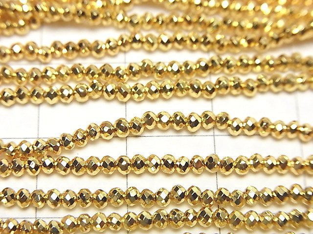 [Video]High Quality! Pyrite AAA- Gold Coated Semi-Faceted Round 2mm 1strand beads (aprx.15inch/36cm)