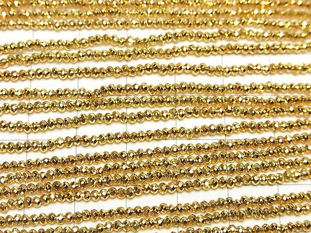 [Video]High Quality! Pyrite AAA- Gold Coated Semi-Faceted Round 2mm 1strand beads (aprx.15inch/36cm)
