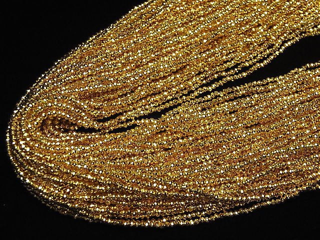 [Video]High Quality! Pyrite AAA- Gold Coated Semi-Faceted Round 2mm 1strand beads (aprx.15inch/36cm)