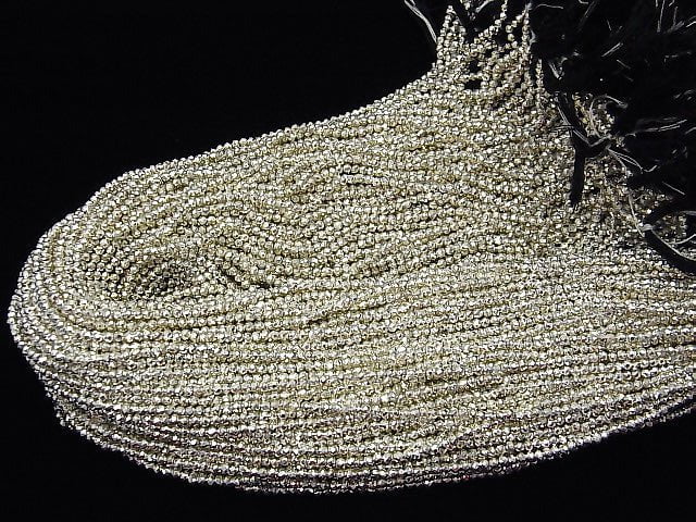 High Quality! 1strand $5.79! Pyrite AAA- White Silver Coated Faceted Round 2mm 1strand (aprx.13inch / 32cm)