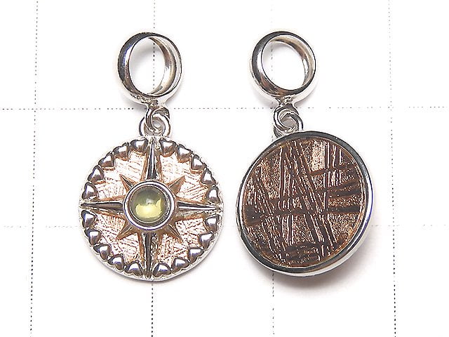 Meteorite & Moldavite 1 Stone! Compass Pendant 11x11mm Pink Gold Silver 925