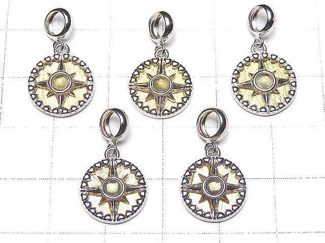 Meteorite & Moldavite 1 Stone! Compass Pendant 11x11mm Yellow Gold Silver 925
