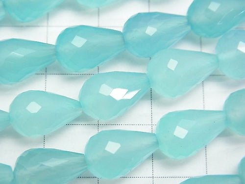 Sea blue Chalcedony AAA Vertical Hole Faceted Drop 13 x 8 x 8 mm 1/4 or 1strand beads (aprx. 1.5 inch / 38 cm)