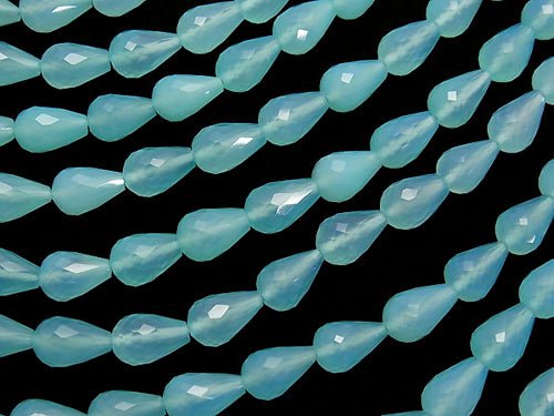 Sea blue Chalcedony AAA Vertical Hole Faceted Drop 13 x 8 x 8 mm 1/4 or 1strand beads (aprx. 1.5 inch / 38 cm)