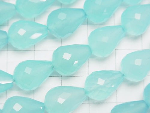 [Video] Sea blue Chalcedony AAA Vertical Hole Faceted Drop 14 x 10 x 10 mm 1/4 or 1strand beads (aprx.15 inch / 36 cm)