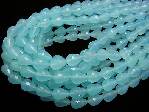 [Video] Sea blue Chalcedony AAA Vertical Hole Faceted Drop 14 x 10 x 10 mm 1/4 or 1strand beads (aprx.15 inch / 36 cm)