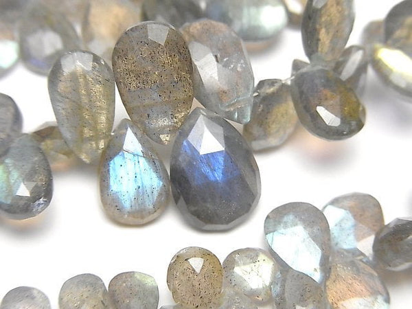 [Video]High Quality Labradorite AAA- Pear shape Faceted Briolette Size Gradation half or 1strand beads (aprx.7inch/18cm)