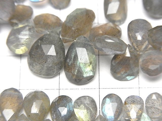 [Video]High Quality Labradorite AAA- Pear shape Faceted Briolette Size Gradation half or 1strand beads (aprx.7inch/18cm)