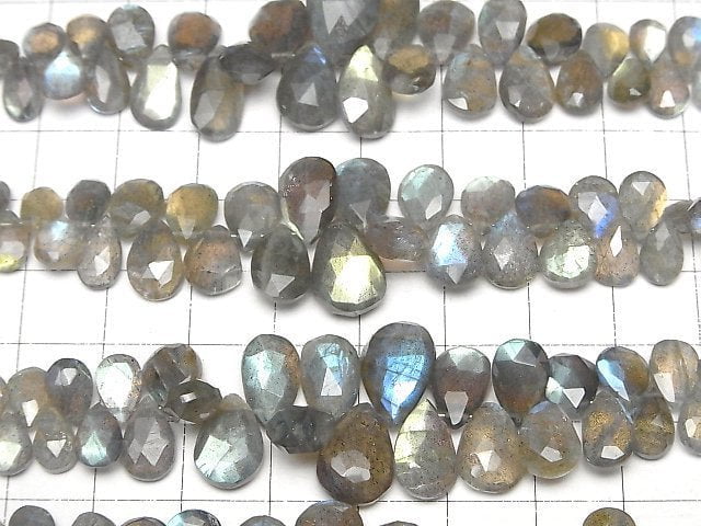 [Video]High Quality Labradorite AAA- Pear shape Faceted Briolette Size Gradation half or 1strand beads (aprx.7inch/18cm)