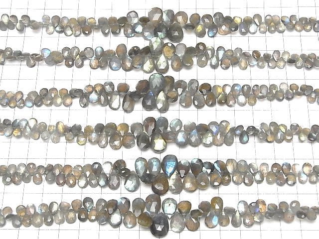 [Video]High Quality Labradorite AAA- Pear shape Faceted Briolette Size Gradation half or 1strand beads (aprx.7inch/18cm)