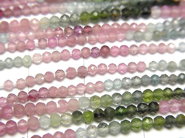 [Video] High Quality! Multicolor Tourmaline AAA- Faceted Round 2mm 1strand beads (aprx.12inch / 30cm)