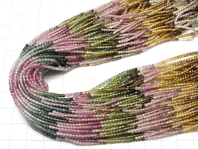 [Video] High Quality! Multicolor Tourmaline AAA- Faceted Round 2mm 1strand beads (aprx.12inch / 30cm)