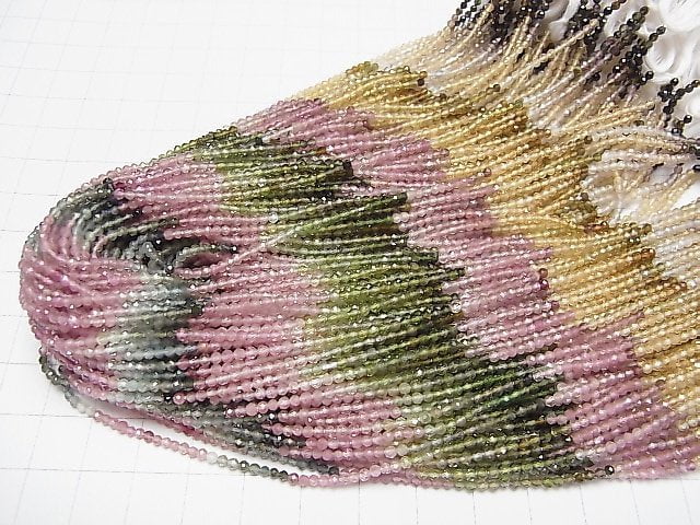 [Video] High Quality! Multicolor Tourmaline AAA Faceted Round 2mm 1strand beads (aprx.13inch / 31cm)