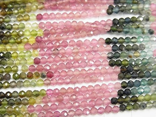 [Video] High Quality! Multi Color Tourmaline AAA Faceted Round 2.5mm 1strand beads (aprx.13inch / 31cm)