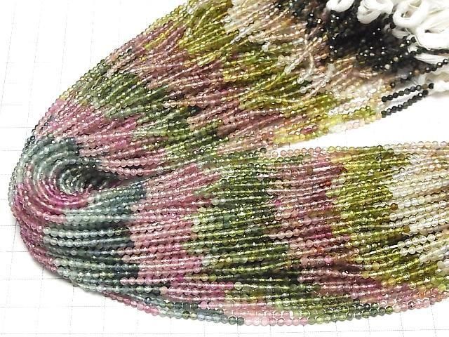 [Video]High Quality! Multi-color Tourmaline AAA Faceted Round 2.5mm 1strand beads (aprx.13inch/31cm)