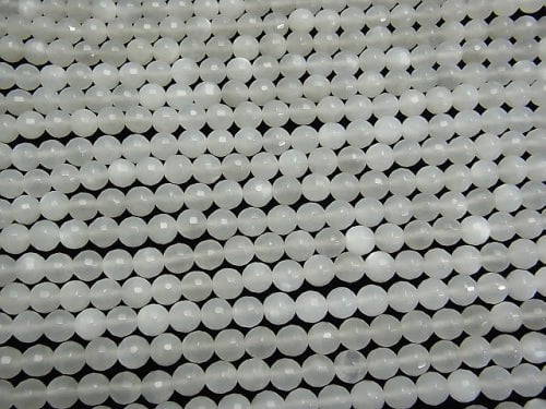 [Video] White Moonstone AAA 128 Faceted Round 6 mm half or 1 strand beads (aprx.15 inch / 38 cm)