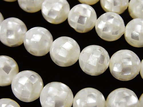 Mosaic Shell White Round 10mm 1/4 or 1strand beads (aprx.15inch/36cm)