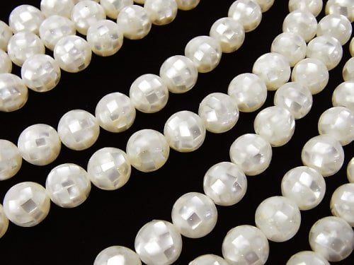 Mosaic Shell White Round 10 mm 1/4 or 1strand beads (aprx.15 inch / 36 cm)