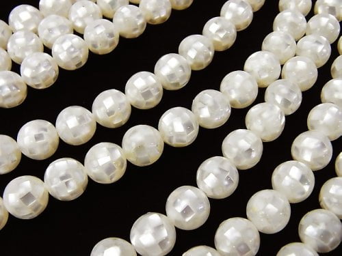 Mosaic Shell White Round 10mm 1/4 or 1strand beads (aprx.15inch/36cm)