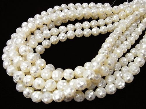Mosaic Shell White Round 10 mm 1/4 or 1strand beads (aprx.15 inch / 36 cm)