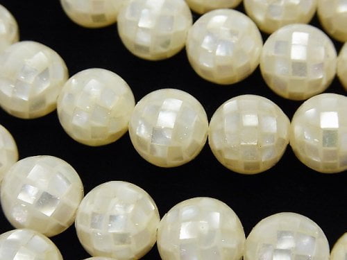 Mosaic Shell White Round 12mm 1/4 or 1strand beads (aprx.15inch/36cm)