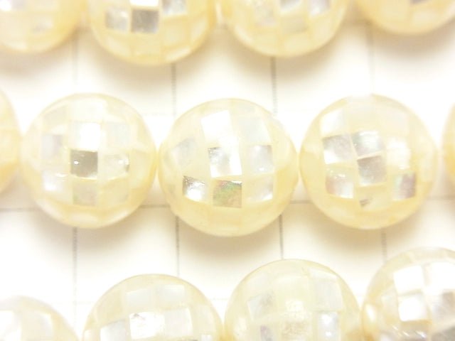 Mosaic Shell White Round 12mm 1/4 or 1strand beads (aprx.15inch/36cm)