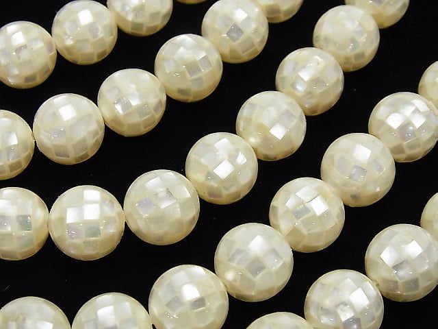 Mosaic Shell White Round 12mm 1/4 or 1strand beads (aprx.15inch/36cm)