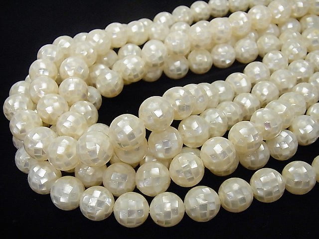 Mosaic Shell White Round 12mm 1/4 or 1strand beads (aprx.15inch/36cm)