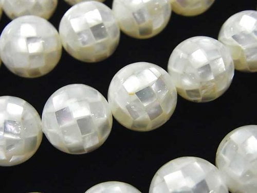 Mosaic Shell White Round 14mm 1/4 or 1strand beads (aprx.14inch/34cm)