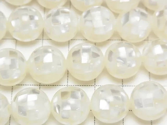 [Video] Mosaic Shell White Round 14mm 1/4 or 1strand beads (aprx.14inch/34cm)