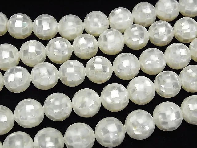[Video] Mosaic Shell White Round 14mm 1/4 or 1strand beads (aprx.14inch/34cm)